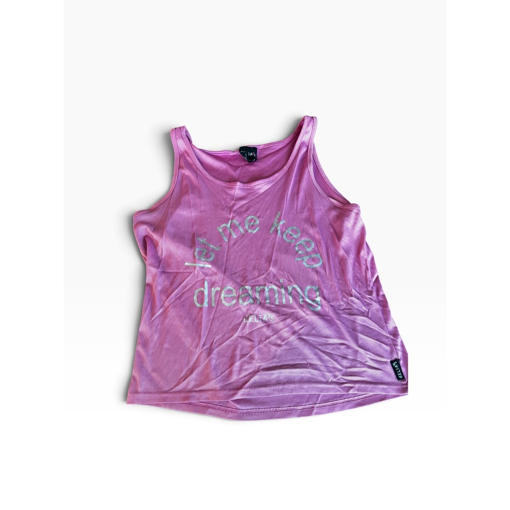 Vintage dELiA*s Tank Top XL Pink Let Me Keep Dreaming Graphic Y2K Sleeveless